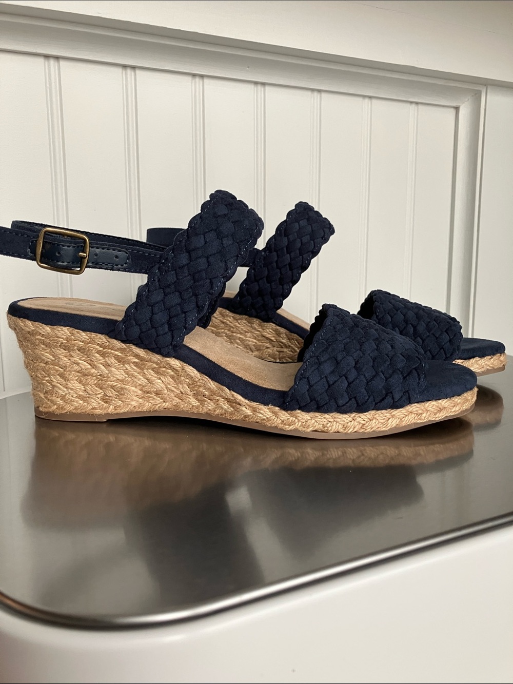 Bella Vita Mariella Navy Woven Espadrille Wedge Slingback Sandals 7.5M